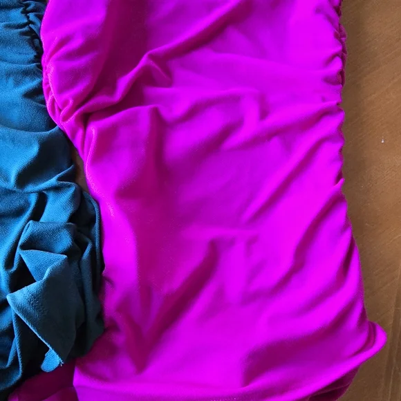 ❤💋 Express Duo NWT Emerald Teal& Fuschia Ruched Tops,M & S.Fun Loop Tie @Waist - Picture 7 of 8